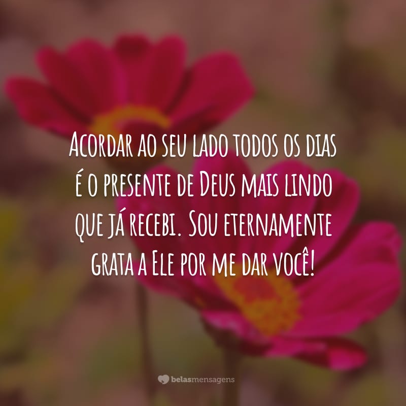 Acordar ao seu lado todos os dias é o presente de Deus mais lindo que já recebi. Sou eternamente grata a Ele por me dar você!