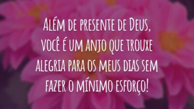 Além de presente de Deus, você é um anjo que trouxe alegria para os meus dias sem fazer o mínimo esforço!