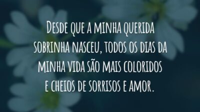 Desde que a minha querida sobrinha nasceu, todos os dias da minha vida são mais coloridos e cheios de sorrisos e amor.