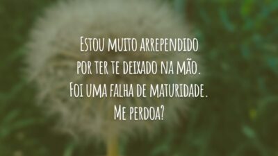 Estou muito arrependido por ter te deixado na mão. Foi uma falha de maturidade. Me perdoa?