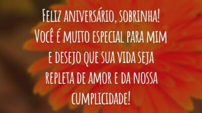 Feliz aniversário, sobrinha! Você é muito especial para mim e desejo que sua vida seja repleta de amor e da nossa cumplicidade!