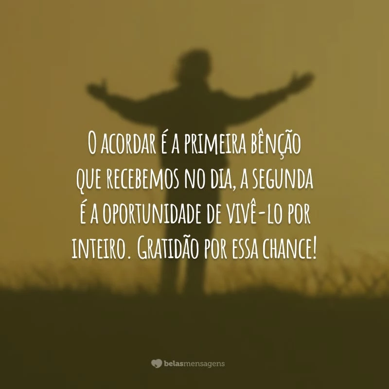 O acordar é a primeira bênção que recebemos no dia, a segunda é a oportunidade de vivê-lo por inteiro. Gratidão por essa chance!