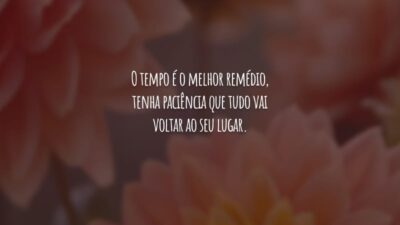 O tempo é o melhor remédio, tenha paciência que tudo vai voltar ao seu lugar.