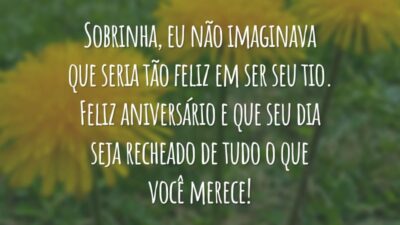 Sobrinha, eu não imaginava que seria tão feliz em ser seu tio. Feliz aniversário e que seu dia seja recheado de tudo o que você merece!