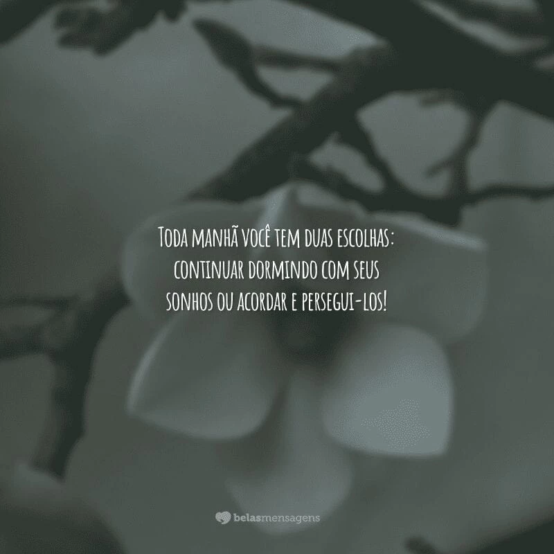 Toda manhã você tem duas escolhas: continuar dormindo com seus sonhos ou acordar e persegui-los!