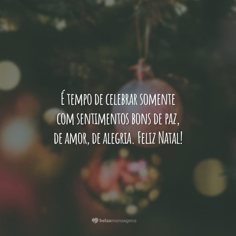 É tempo de celebrar somente com sentimentos bons de paz, de amor, de alegria. Feliz Natal!