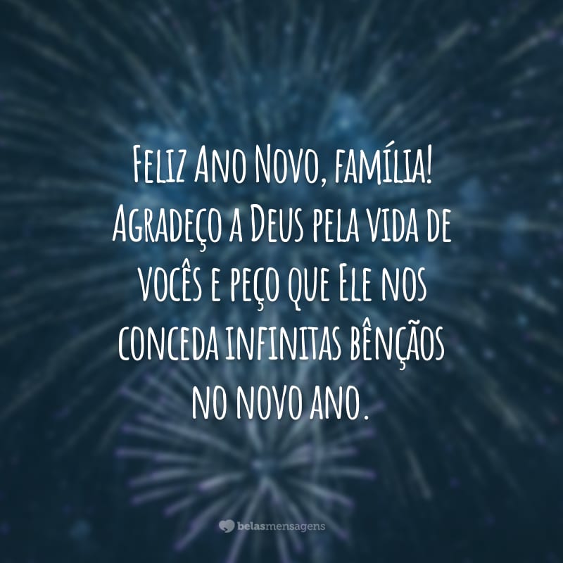 Feliz Ano Novo, família! Agradeço a Deus pela vida de vocês e peço que Ele nos conceda infinitas bênçãos no novo ano.