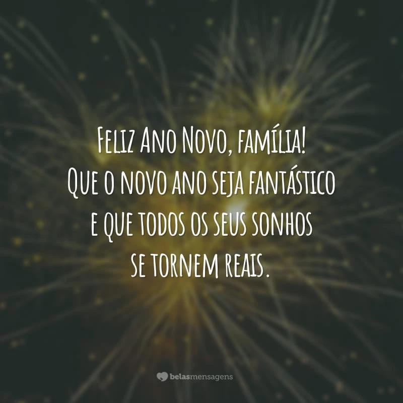 Feliz Ano Novo, família! Que o novo ano seja fantástico e que todos os seus sonhos se tornem reais.