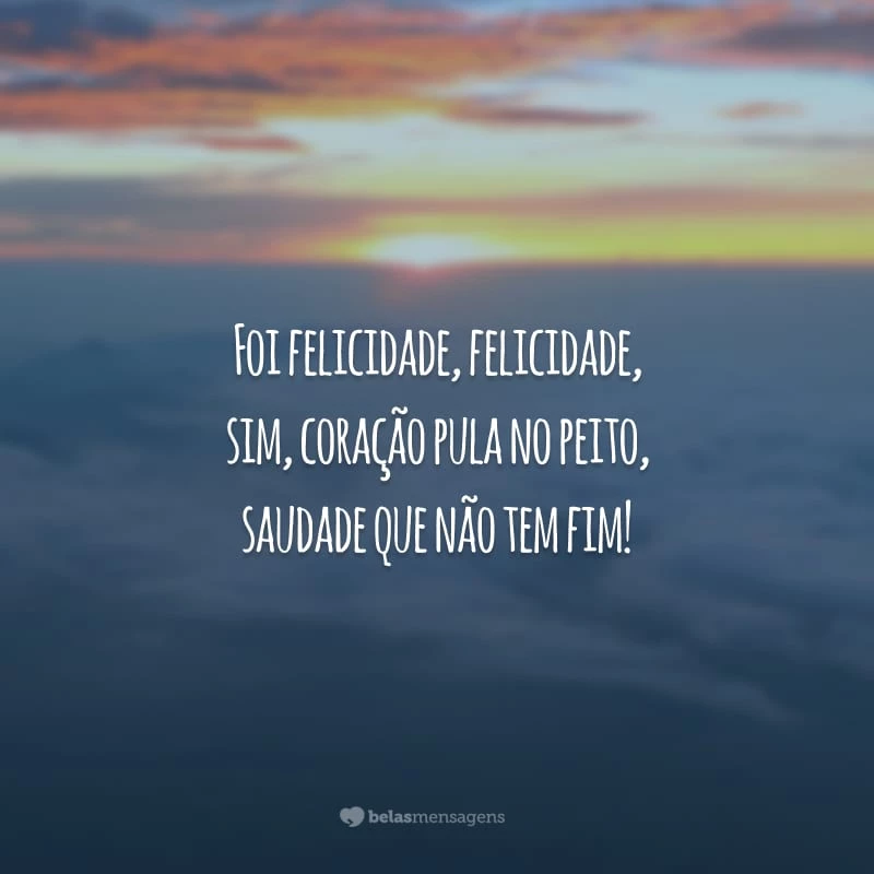 Foi felicidade, felicidade, sim, coração pula no peito, saudade que não tem fim!