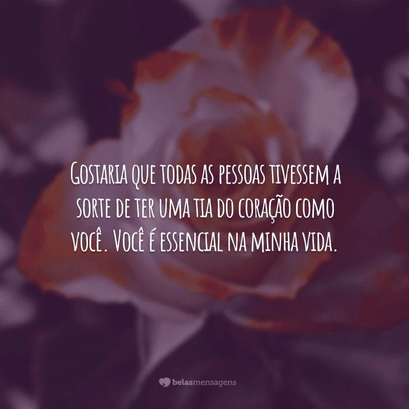 Gostaria que todas as pessoas tivessem a sorte de ter uma tia do coração como você. Você é essencial na minha vida.