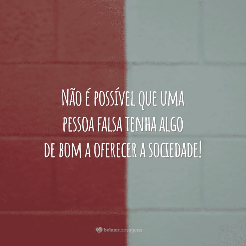 Não é possível que uma pessoa falsa tenha algo de bom a oferecer a sociedade!