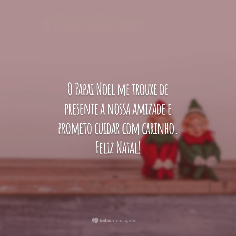 O Papai Noel me trouxe de presente a nossa amizade e prometo cuidar com carinho. Feliz Natal!