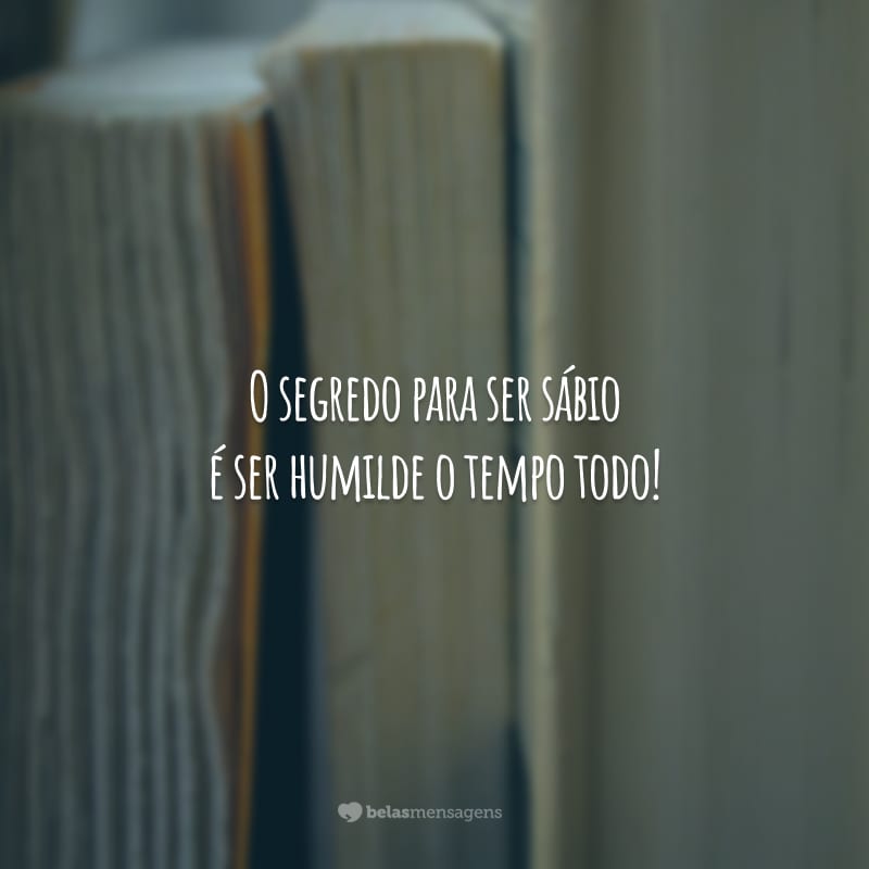 O segredo para ser sábio é ser humilde o tempo todo!