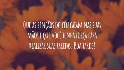 Que as bênçãos do céu caiam nas suas mãos e que você tenha força para realizar suas tarefas. Boa tarde!