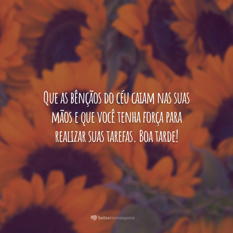 Que as bênçãos do céu caiam nas suas mãos e que você tenha força para realizar suas tarefas. Boa tarde!