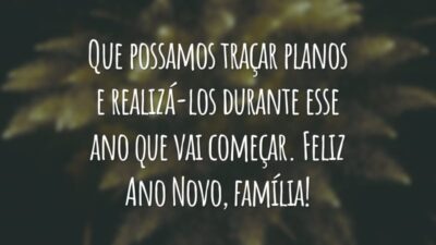 Que possamos traçar planos e realizá-los durante esse ano que vai começar. Feliz Ano Novo, família!