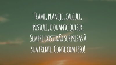 Trame, planeje, calcule, postule, o quanto quiser. Sempre existirão surpresas à sua frente. Conte com isso!