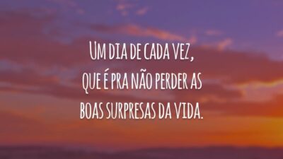 Um dia de cada vez, que é pra não perder as boas surpresas da vida.