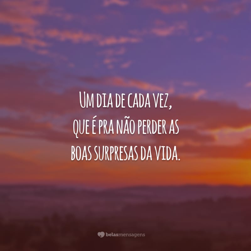 Um dia de cada vez, que é pra não perder as boas surpresas da vida.