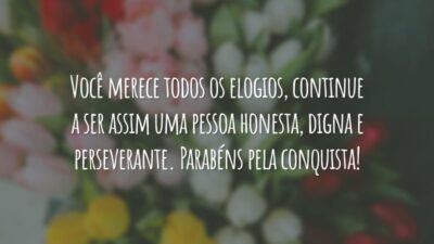 Você merece todos os elogios, continue a ser assim uma pessoa honesta, digna e perseverante. Parabéns pela conquista!