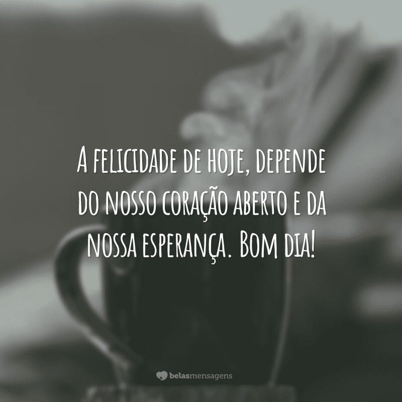 A felicidade de hoje, depende do nosso coração aberto e da nossa esperança. Bom dia!