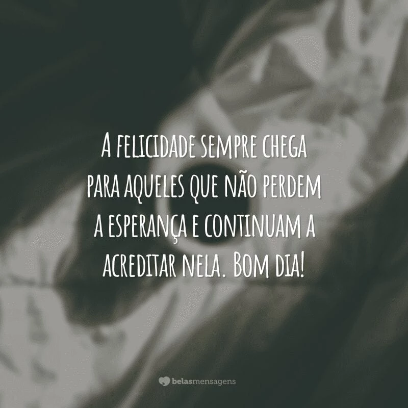 A felicidade sempre chega para aqueles que não perdem a esperança e continuam a acreditar nela. Bom dia!