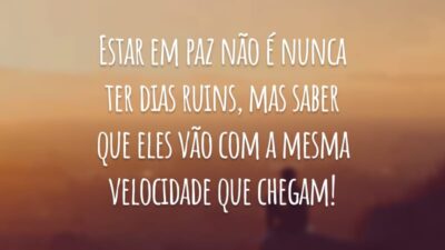 Estar em paz não é nunca ter dias ruins, mas saber que eles vão com a mesma velocidade que chegam!