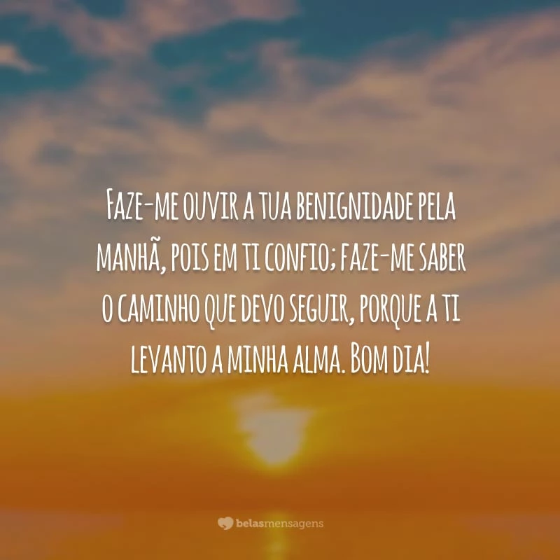 Faze-me ouvir a tua benignidade pela manhã, pois em ti confio; faze-me saber o caminho que devo seguir, porque a ti levanto a minha alma. Bom dia!