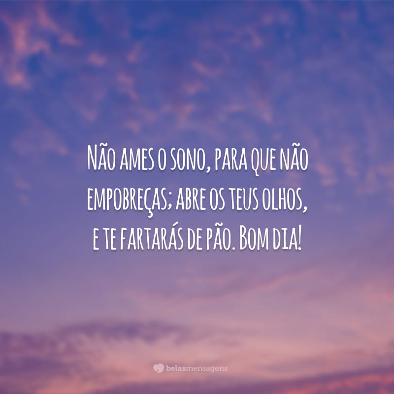 Não ames o sono, para que não empobreças; abre os teus olhos, e te fartarás de pão. Bom dia!