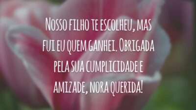 Nosso filho te escolheu, mas fui eu quem ganhei. Obrigada pela sua cumplicidade e amizade, nora querida!