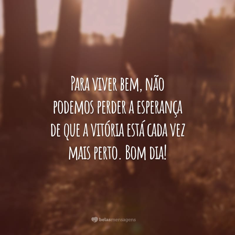 Para viver bem, não podemos perder a esperança de que a vitória está cada vez mais perto. Bom dia!