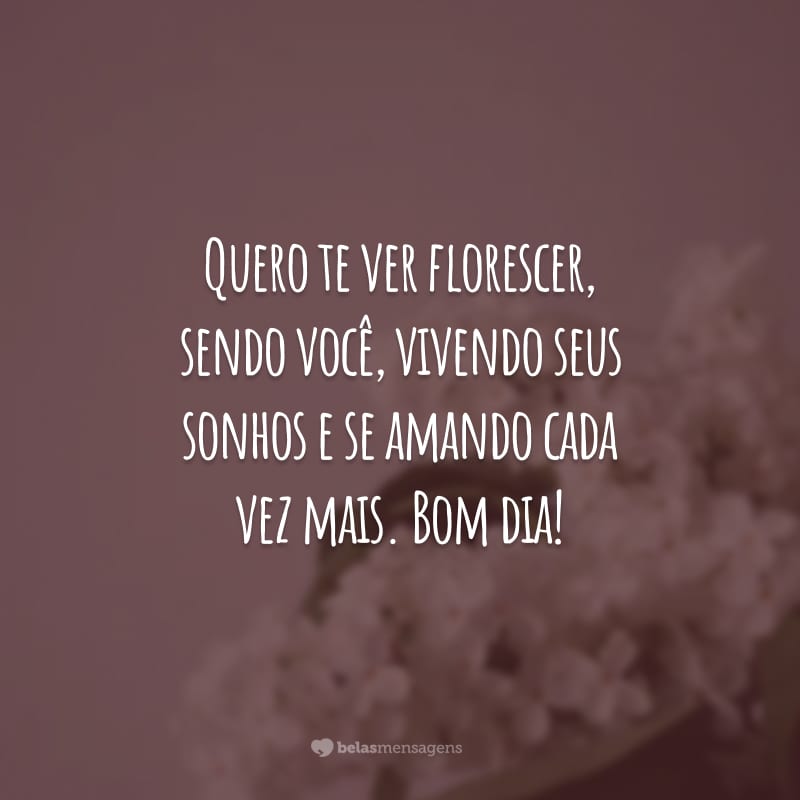 Quero te ver florescer, sendo você, vivendo seus sonhos e se amando cada vez mais. Bom dia!