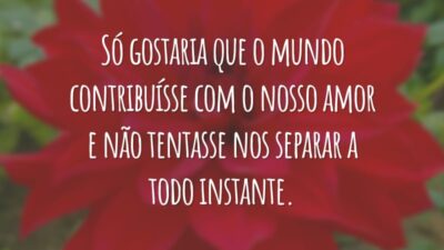 Só gostaria que o mundo contribuísse com o nosso amor e não tentasse nos separar a todo instante.