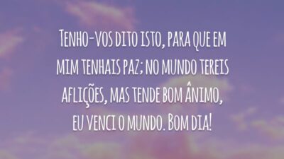 Tenho-vos dito isto, para que em mim tenhais paz; no mundo tereis aflições, mas tende bom ânimo, eu venci o mundo. Bom dia!