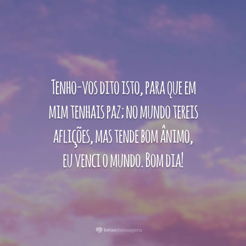 Tenho-vos dito isto, para que em mim tenhais paz; no mundo tereis aflições, mas tende bom ânimo, eu venci o mundo. Bom dia!