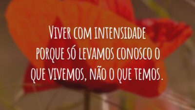 Viver com intensidade porque só levamos conosco o que vivemos, não o que temos.