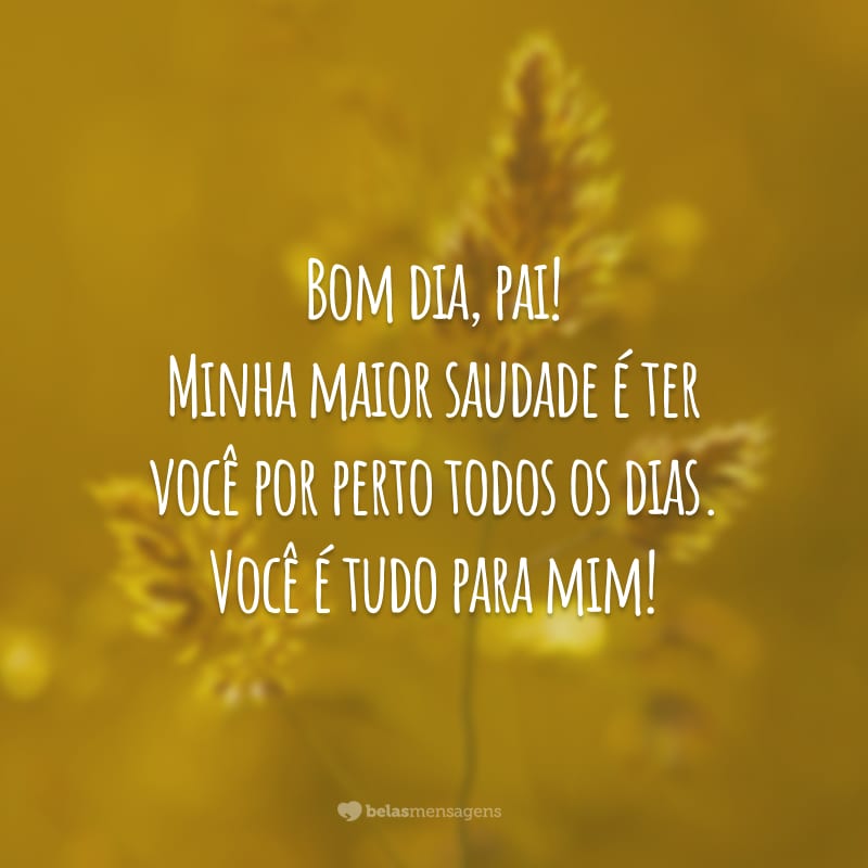 Bom dia, pai! Minha maior saudade é ter você por perto todos os dias. Você é tudo para mim!