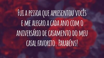 Fui a pessoa que apresentou vocês e me alegro a cada ano com o aniversário de casamento do meu casal favorito. Parabéns!
