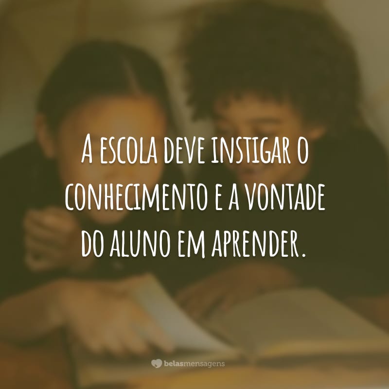 A escola deve instigar o conhecimento e a vontade do aluno em aprender.