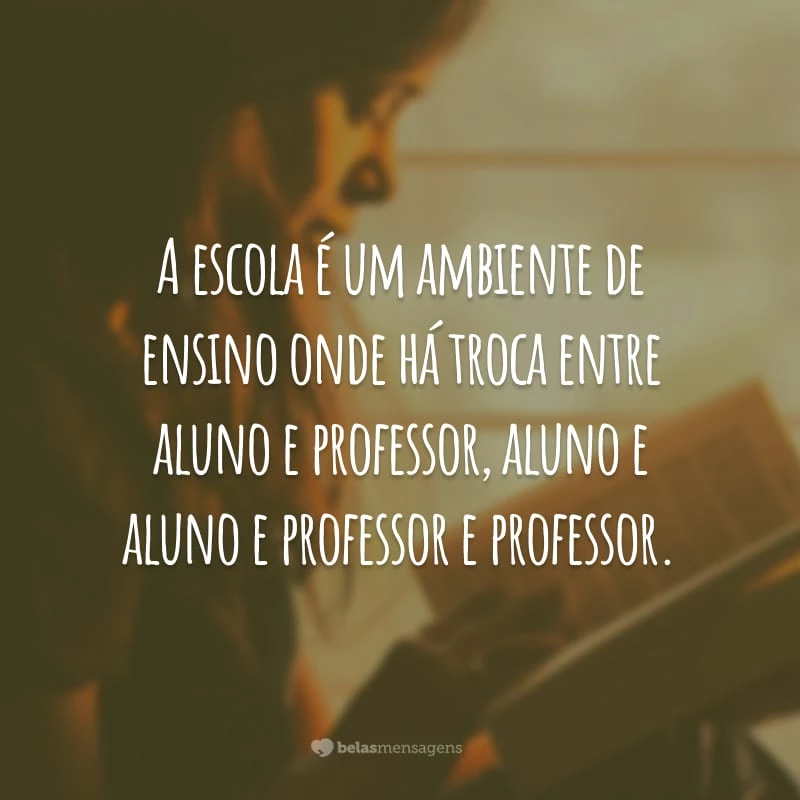 A escola é um ambiente de ensino onde há troca entre aluno e professor, aluno e aluno e professor e professor.