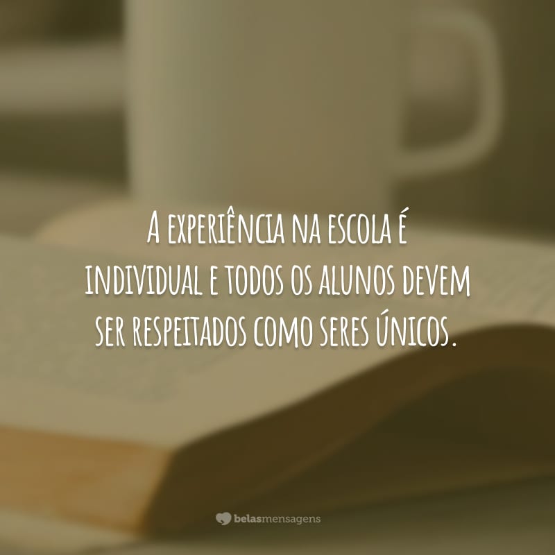 A experiência na escola é individual e todos os alunos devem ser respeitados como seres únicos.