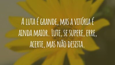 A luta é grande, mas a vitória é ainda maior. Lute, se supere, erre, acerte, mas não desista.