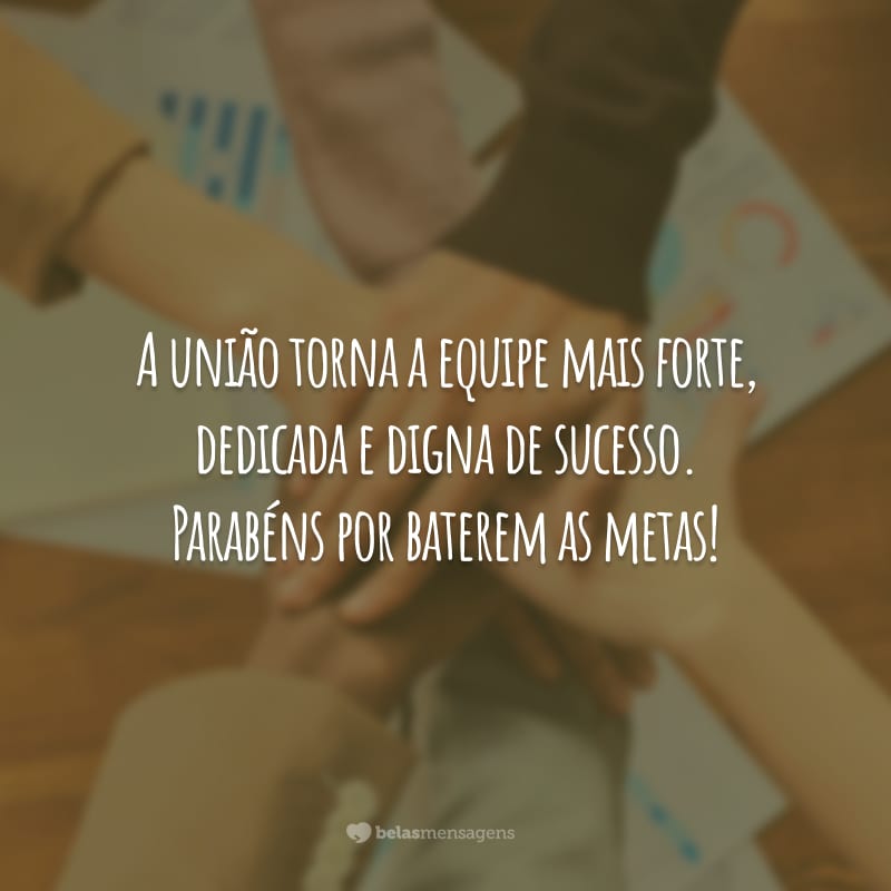 A união torna a equipe mais forte, dedicada e digna de sucesso. Parabéns por baterem as metas!