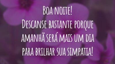 Boa noite! Descanse bastante porque amanhã será mais um dia para brilhar sua simpatia!