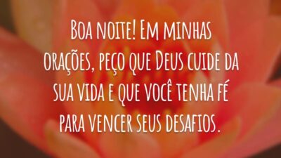 Boa noite! Em minhas orações, peço que Deus cuide da sua vida e que você tenha fé para vencer seus desafios.