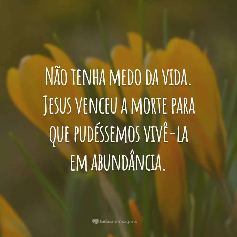 Não tenha medo da vida. Jesus venceu a morte para que pudéssemos vivê-la em abundância.