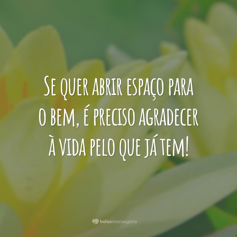 Se quer abrir espaço para o bem, é preciso agradecer à vida pelo que já tem!