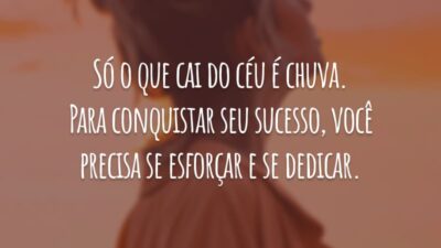Só o que cai do céu é chuva. Para conquistar seu sucesso, você precisa se esforçar e se dedicar.