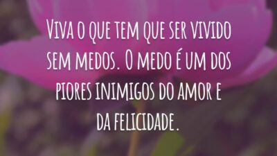 Viva o que tem que ser vivido sem medos. O medo é um dos piores inimigos do amor e da felicidade.