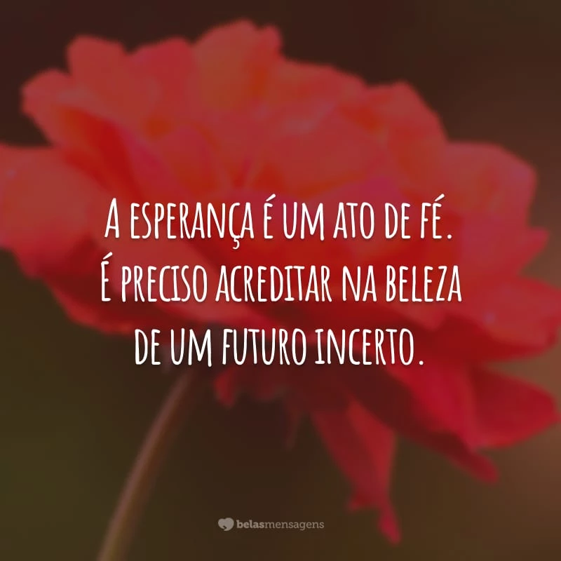 A esperança é um ato de fé. É preciso acreditar na beleza de um futuro incerto.